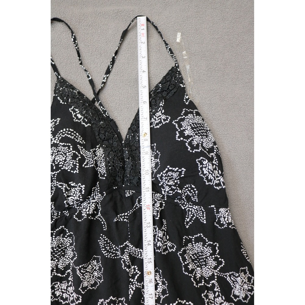 WALLFLOWER Floral Maxi Dress Women Size L Black White Lace Trim Front Slit Boho - Picture 7 of 13